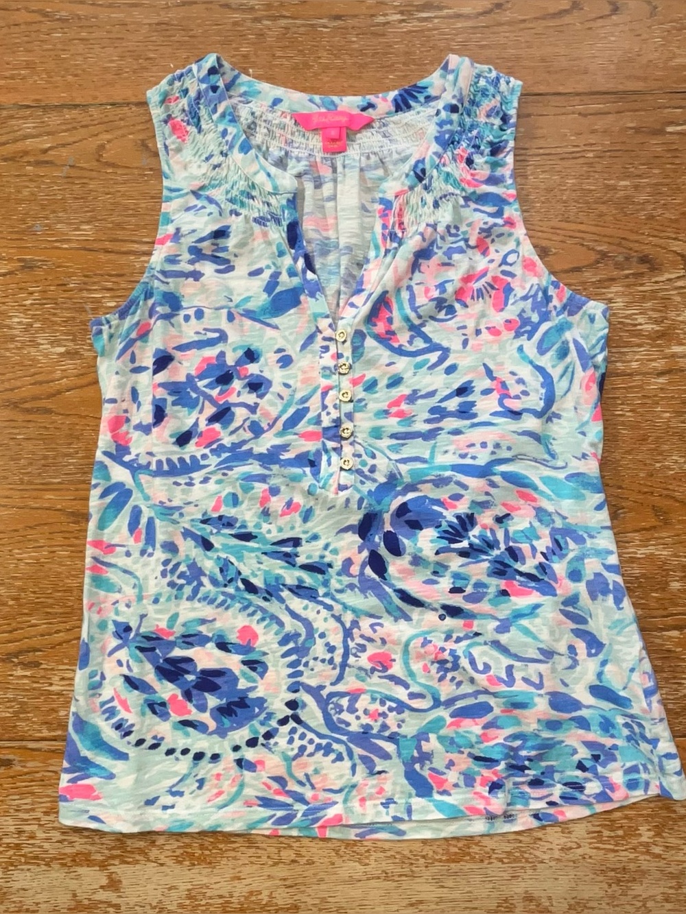 Lilly Pulitzer Essie Sleeveless Blue Pink Tank Top  V Neck Size Small